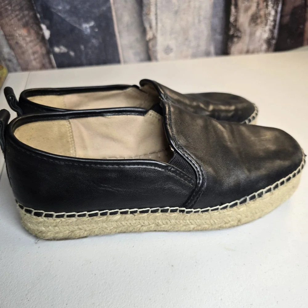 Sam Edelman Shoes Womens‎ Size 8 Black Leather Espadrille Slip On Jute Flats
